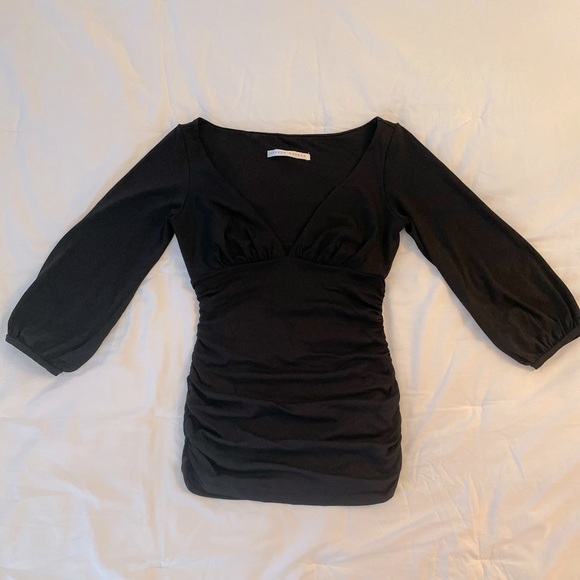 Susana Monaco Black Deep V-Neck Side Ruched Top in Black -SZ Medium - Picture 6 of 15